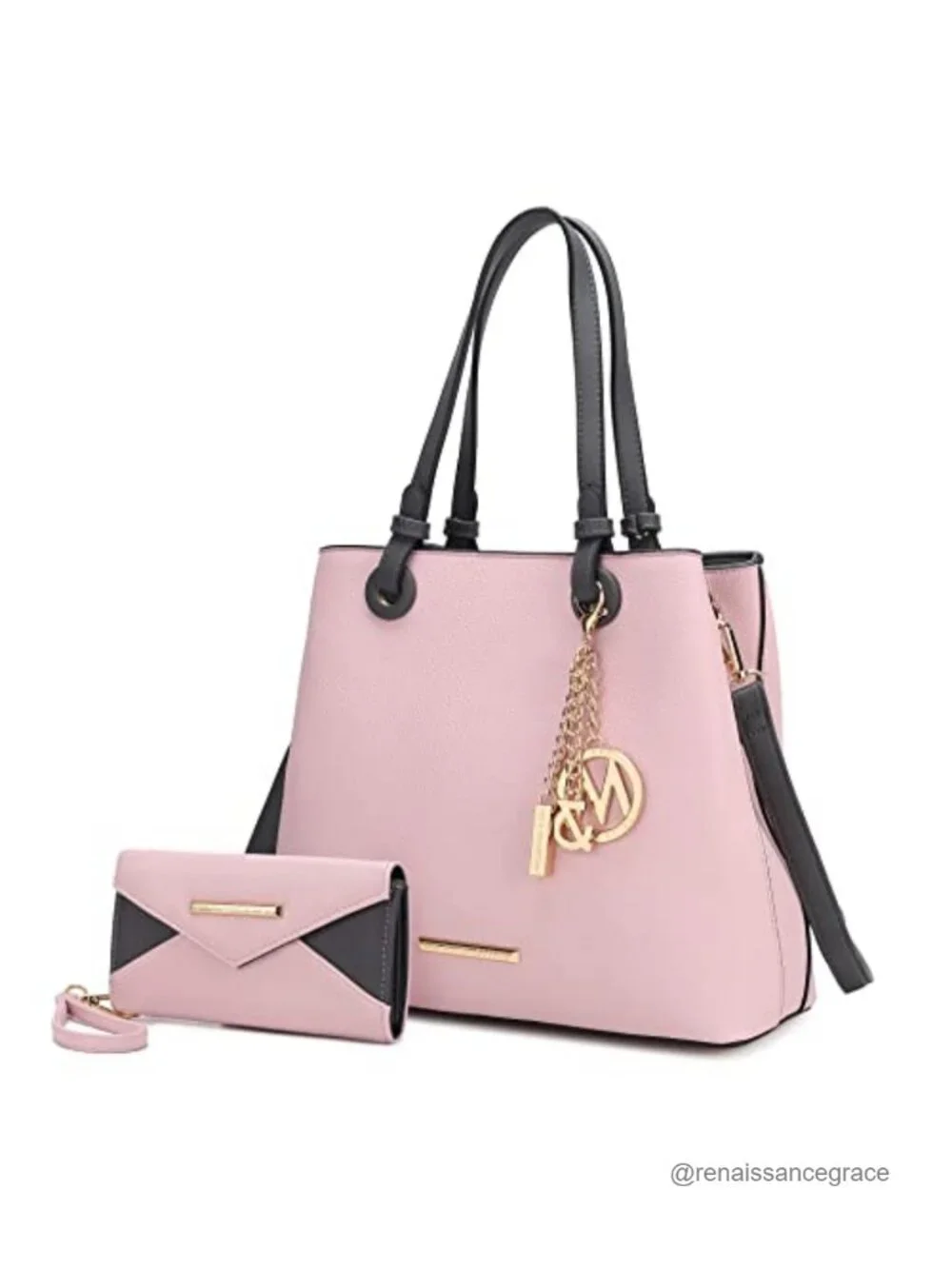 Vegan Leather Tote Bag With Matching Wallet, Top-Handle Handbag